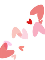 Red hearts confetti. Scatter cornered border on white valentine background.