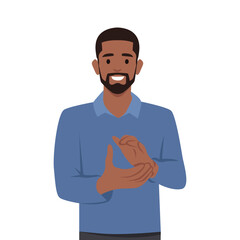 Young black man clapping and applauding happy and joyful concept. Flat vector illustration isolated on white background
