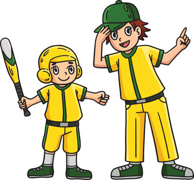 Baseball Boy and Coach Cartoon Colored Clipart 