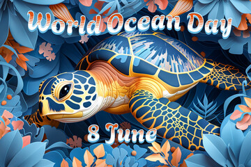 a poster for the ocean world day of the ocean. Generative AI - obrazy, fototapety, plakaty