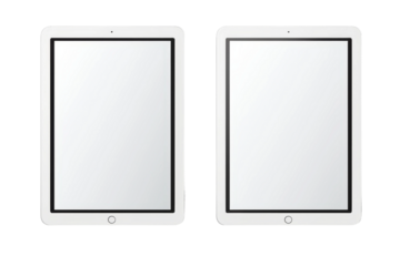 The Symmetrical Siblings: A Pair of White Tablet Computers. On a White or Clear Surface PNG Transparent Background.