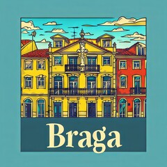 Minimalist Lineart City Poster of Braga, Portugal

