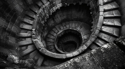 Circular stairs in temple. Blackwhite