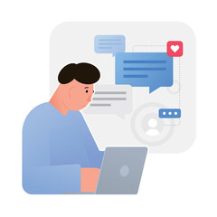 laptop sns chat man communication illustration