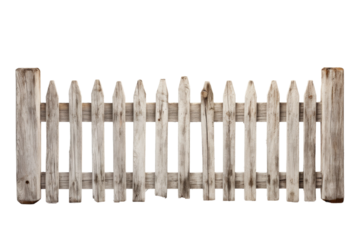 A Serene Bound: Wooden Fence Against a White Canvas. On a White or Clear Surface PNG Transparent Background.