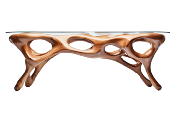 Ethereal Elegance: Glass-Top Table With Wooden Charm. On a White or Clear Surface PNG Transparent Background.