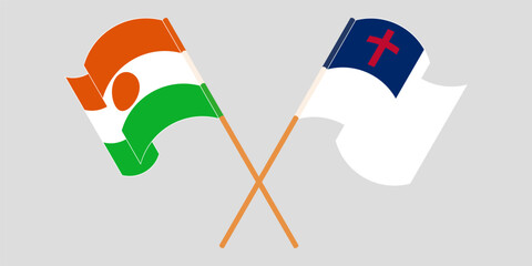 Crossed and waving flags of Niger and christianity