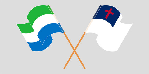 Crossed and waving flags of Sierra Leone and christianity