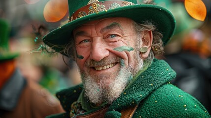 saint Patrick's Day Parade: Lively images of green-clad parade participants, Irish dancers, bagpipers, and shamrock decorations during Saint Patrick's Day celebrations in cities like Dublin, New York, - obrazy, fototapety, plakaty