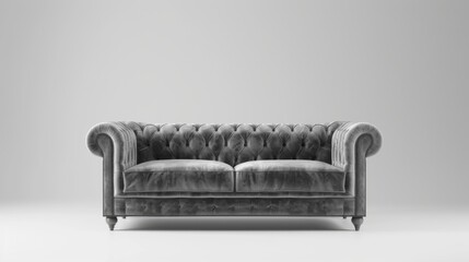 A gray couch with a white background