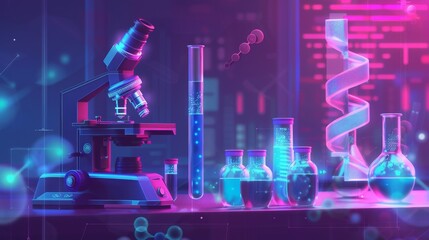 A lab with a microscope and a bunch of test tubes