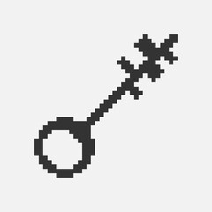 Fototapeta premium black and white simple flat 1bit vector pixel art icon of fantasy retro vintage key. password login security