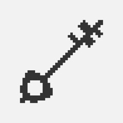 black and white simple flat 1bit vector pixel art icon of fantasy retro vintage key. password login security