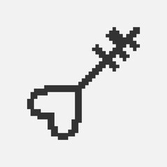Obraz premium black and white simple flat 1bit vector pixel art icon of fantasy retro vintage heart shape key. password login security
