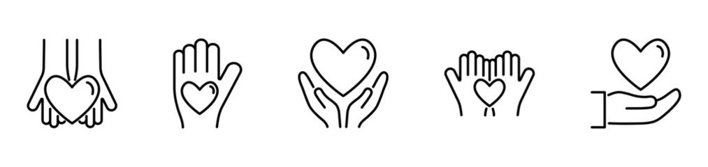 Obraz premium 手とハートのアイコンセット