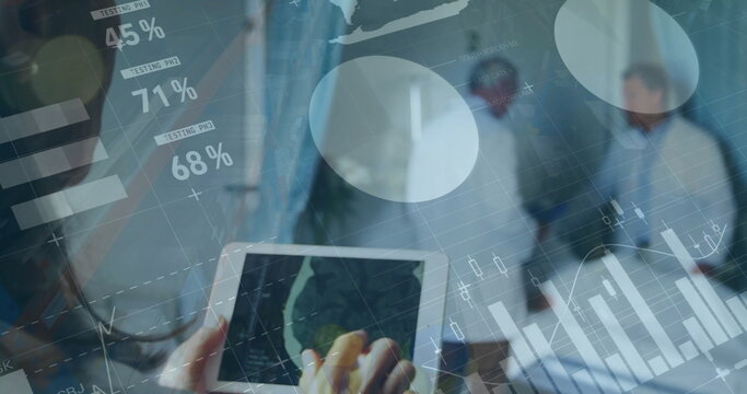 Image of data processing over diverse male and female doctors in hospital