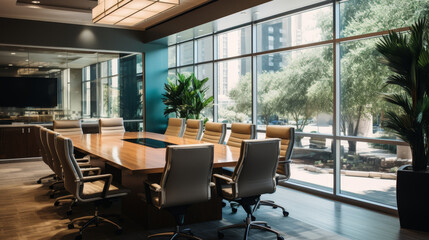 Fototapeta premium Conference room with a long table and many chairs