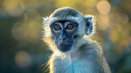 Closeup portrait of vervet monkey against blurred background - obrazy, fototapety, plakaty
