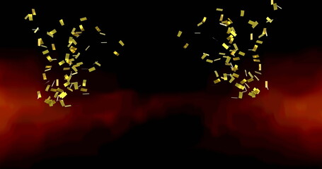 Image of gold confetti floating over red and black background
