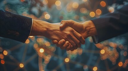 Global Handshake: Uniting Business Markets. Concept Networking, Cross-Cultural Communication, International Trade, Global Business Trends, Professional Development - obrazy, fototapety, plakaty