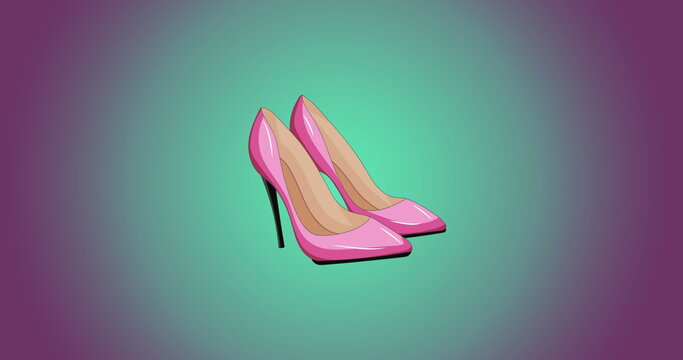 Image of pink high heeled shoes over purple and blue background