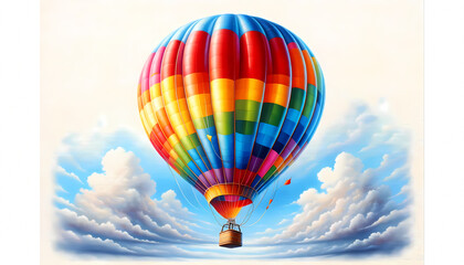 A colorful hot air balloon floating gently in the sky