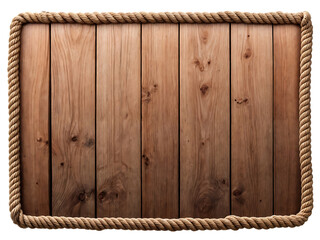 Blank wooden sign with a rope border on a transparent background. Rustic blank wooden sign background with copy space.