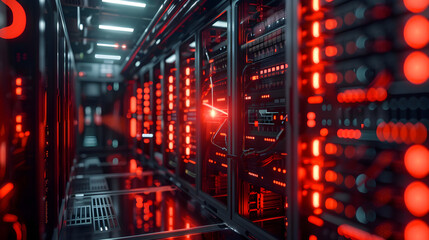 A 3D render of a computer data center