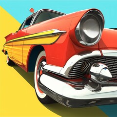 Vintage Red Classic Car on Colorful Background