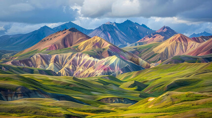 Colorful hs at the Polychrome pass area of Denali  - obrazy, fototapety, plakaty