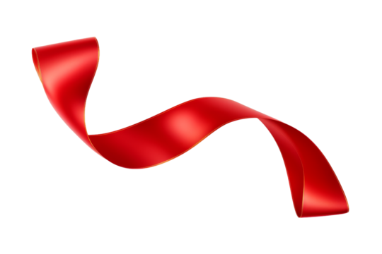 Elegance Unraveled: A Scarlet Ribbon Dancing on Snowy White Canvas. On a White or Clear Surface PNG Transparent Background.