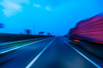 Fototapeta na wymiar Truck Fast Express Road Motion Blur