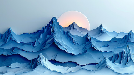 Paper mountain landscape, blue mountains made of paper.