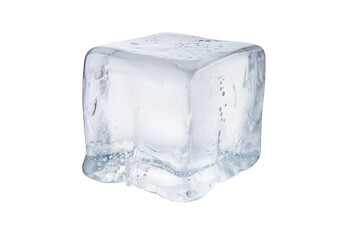 Frozen Elegance: Lone Ice Cube on Pure White Canvas. On a White or Clear Surface PNG Transparent Background.