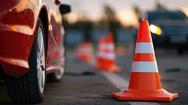 A car cone in a driving school.