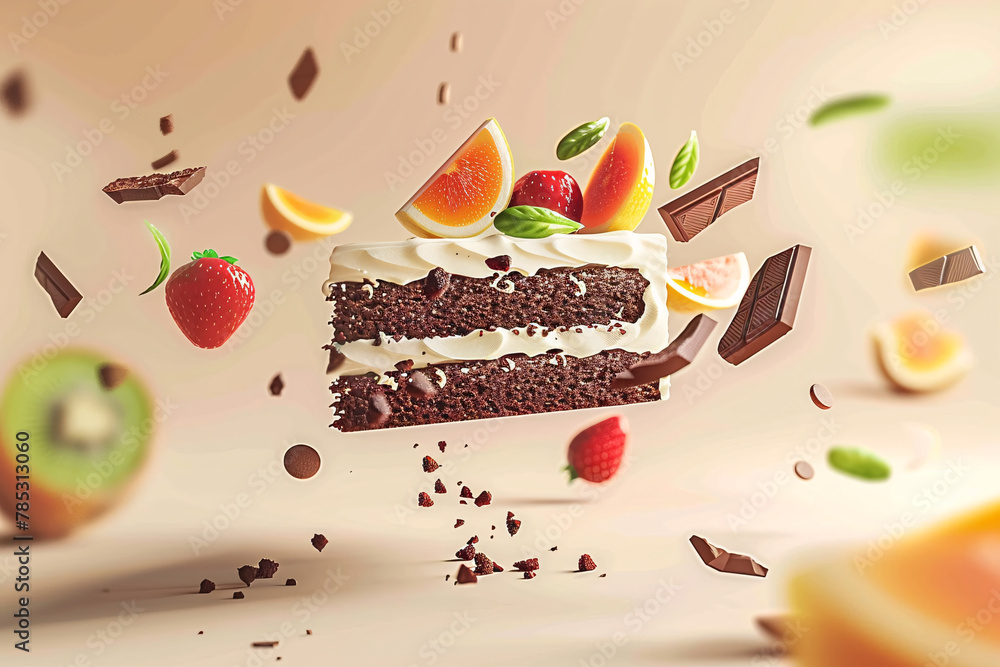 Poster Chocolate cake with strawberries and cherries, a sweet and delicious dessert