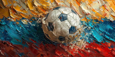 Painting of a soccer ball on colorful background banner