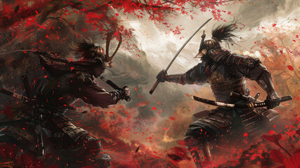 Combat between two fantasy samurai