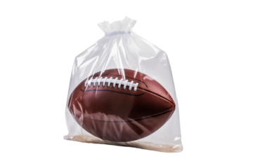 Solitary Ball Journey: Football Encased in Plastic. On a White or Clear Surface PNG Transparent Background.