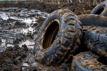 Extreme Close-Up of Mud-Caked Off-Road Tires