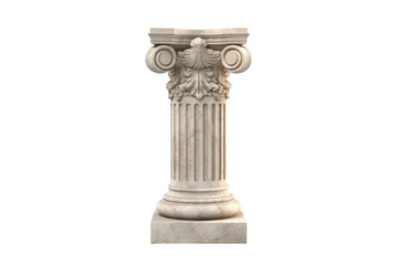 Elegant White Marble Column Adorned With Flower Ornament. On a White or Clear Surface PNG Transparent Background.