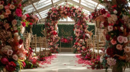  A Dreamy Affair Exquisite Flower Adorned Wedding Arch in a Luxurious Wedding Venue
