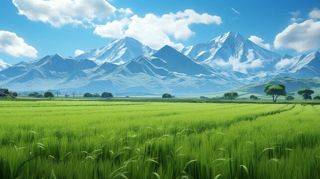 landscape with green grass and sky high definition(hd) photographic creative image