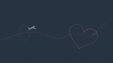 Line airplane dotted rout path. Romantic heart dashed trace plane flight route. Generative Ai
