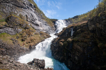 Fototapeta na wymiar Giant Kjosfossen waterfall in Flam - Norway - nature and travel background