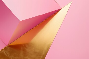 Pink and gold geometric shapes on a pink background.