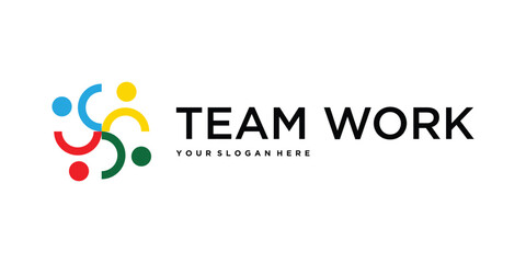 Team work people logo design. Premium Vector