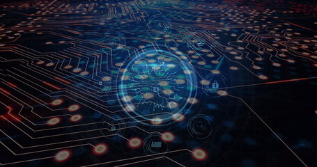 Image of network of connections over data processing