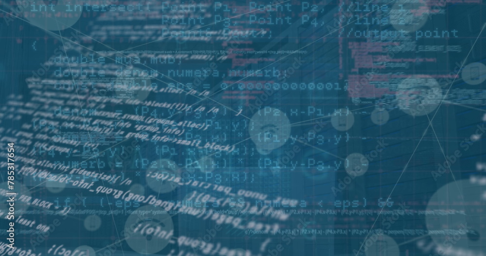 Poster image of cyberattack warning with data processing and network of connections over server room
