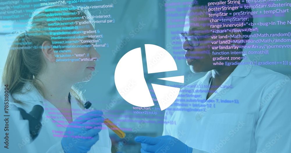 Poster image of data processing over diverse scientists in lab